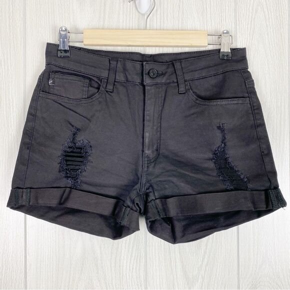 KanCanBlack Distressed High Rise Shorts Size 28